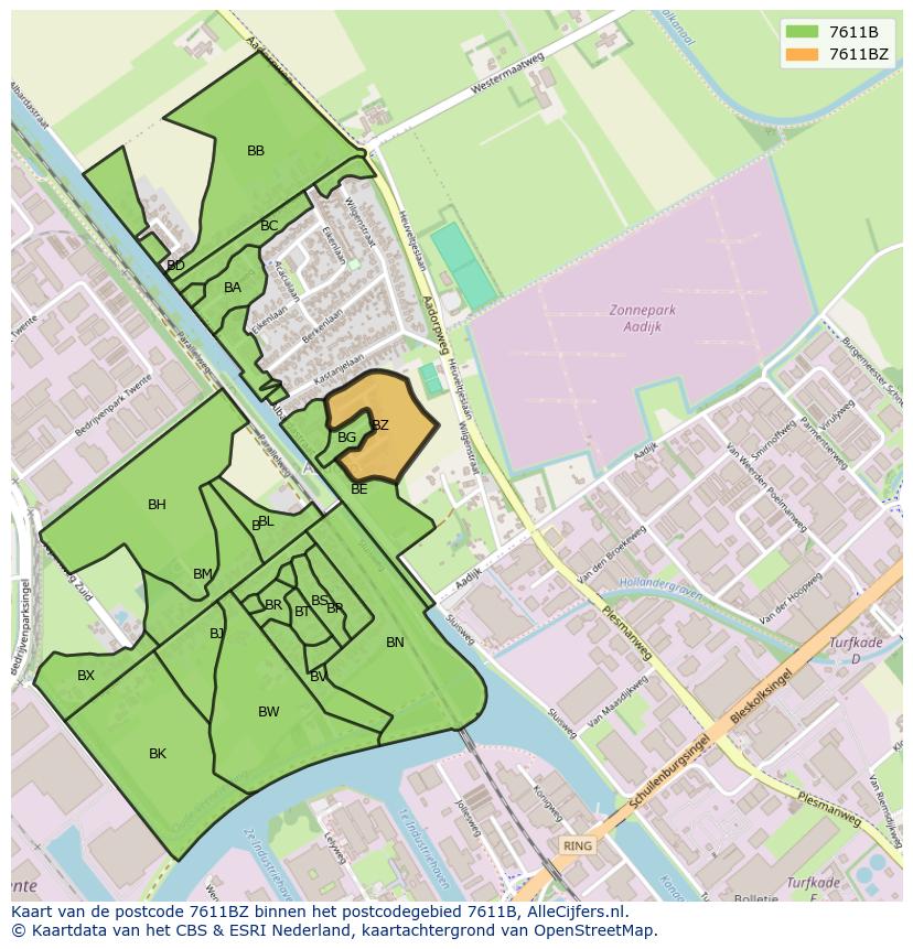 Afbeelding van het postcodegebied 7611 BZ op de kaart.