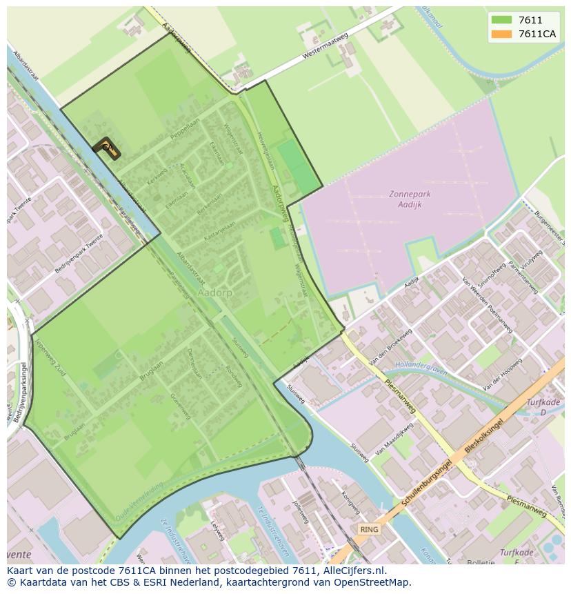 Afbeelding van het postcodegebied 7611 CA op de kaart.