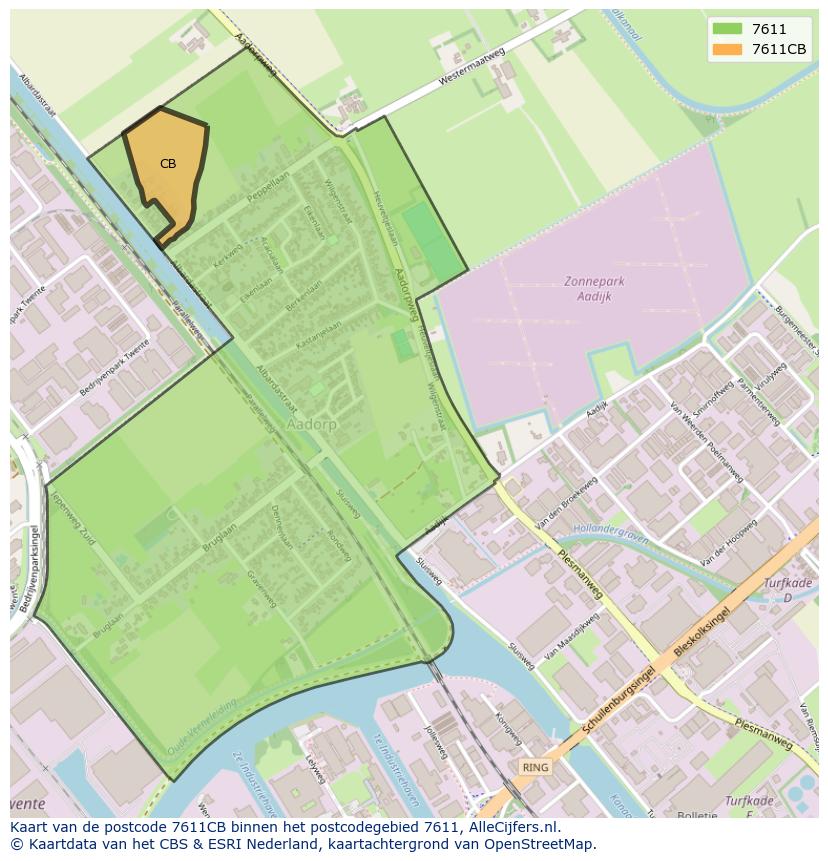 Afbeelding van het postcodegebied 7611 CB op de kaart.