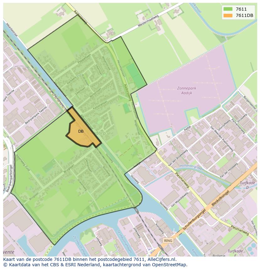 Afbeelding van het postcodegebied 7611 DB op de kaart.