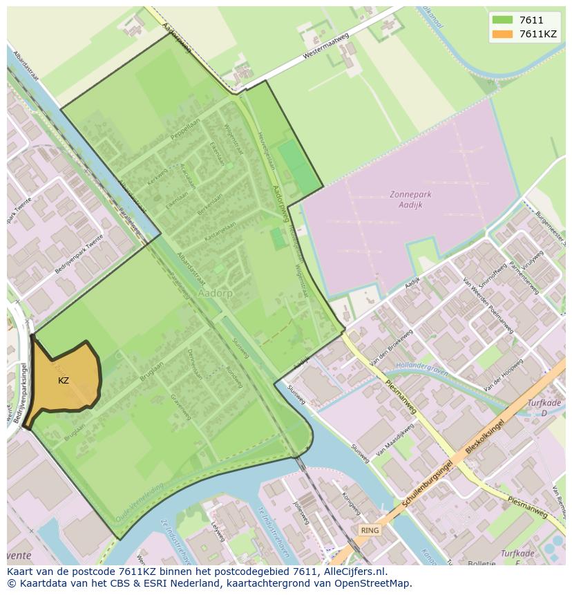 Afbeelding van het postcodegebied 7611 KZ op de kaart.