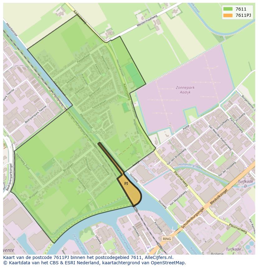 Afbeelding van het postcodegebied 7611 PJ op de kaart.