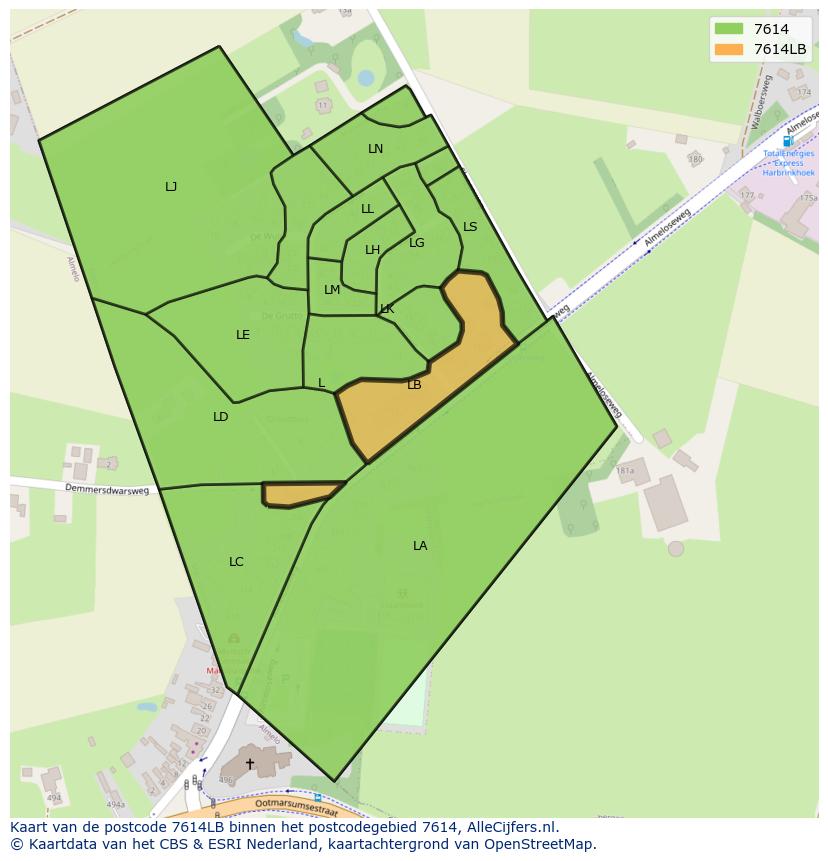 Afbeelding van het postcodegebied 7614 LB op de kaart.