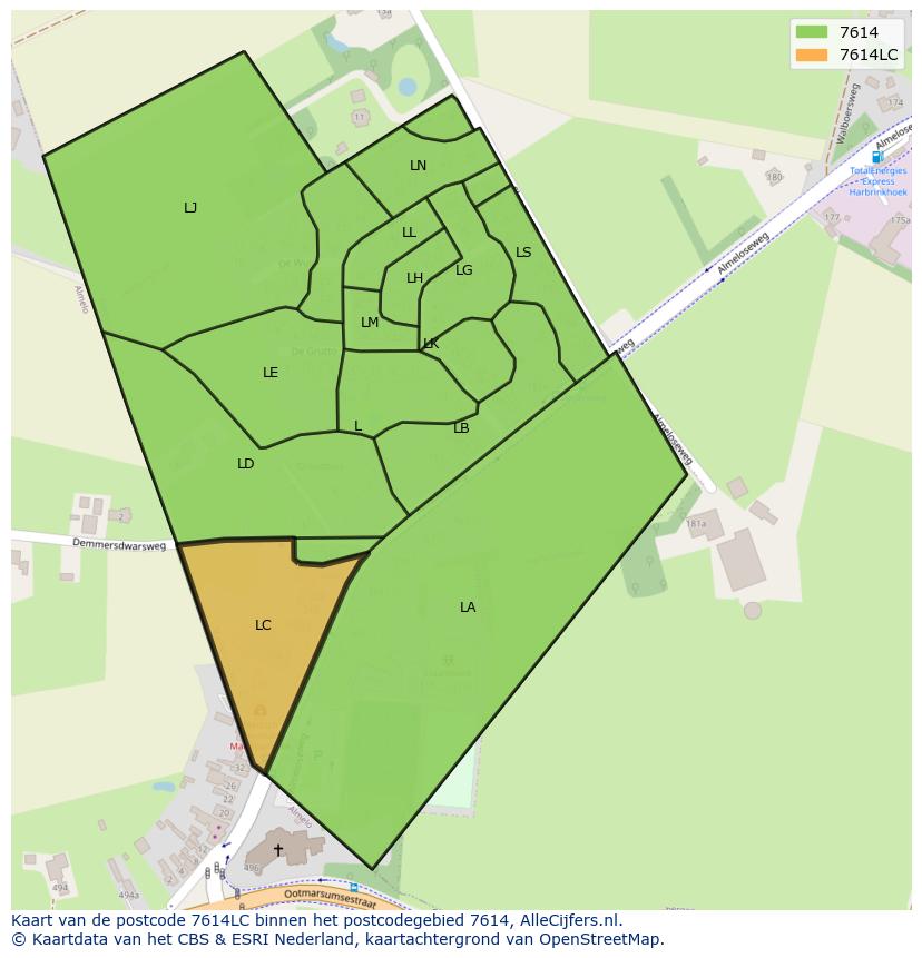 Afbeelding van het postcodegebied 7614 LC op de kaart.