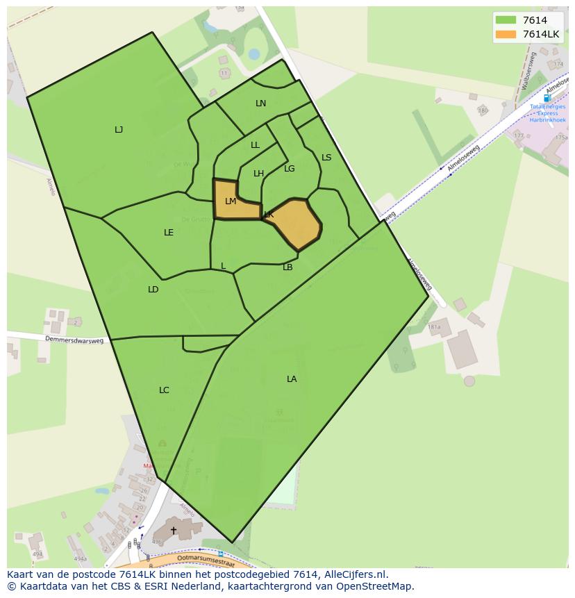 Afbeelding van het postcodegebied 7614 LK op de kaart.