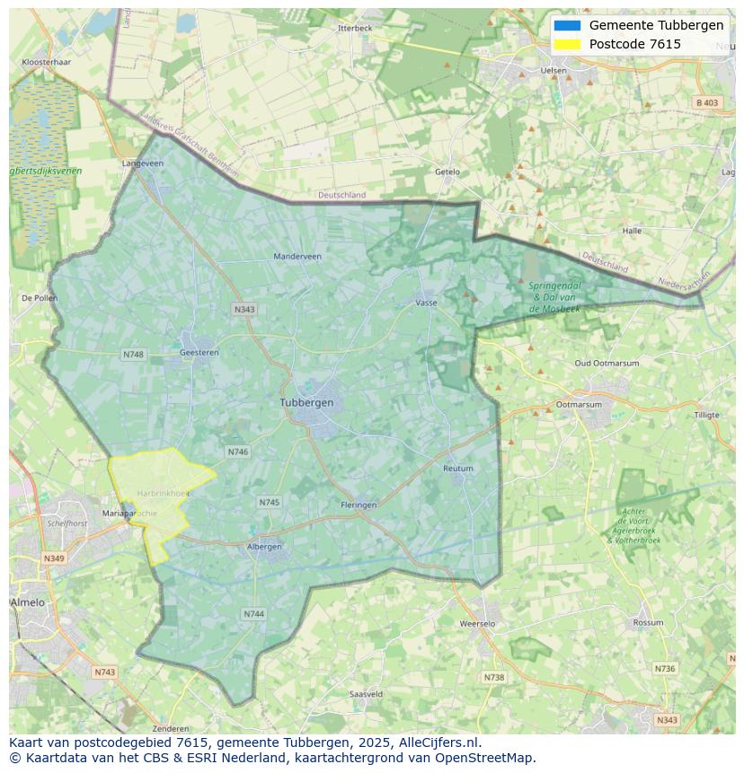 Afbeelding van het postcodegebied 7615 op de kaart.