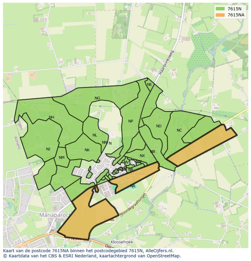 Afbeelding van het postcodegebied 7615 NA op de kaart.