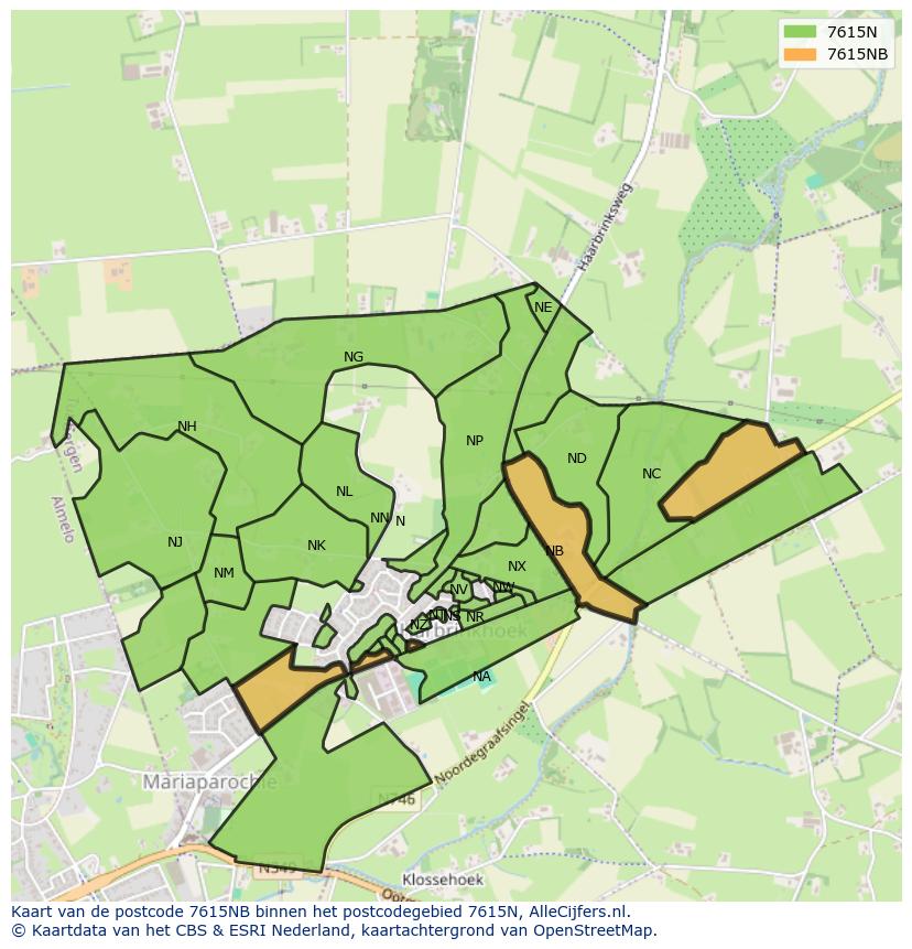 Afbeelding van het postcodegebied 7615 NB op de kaart.