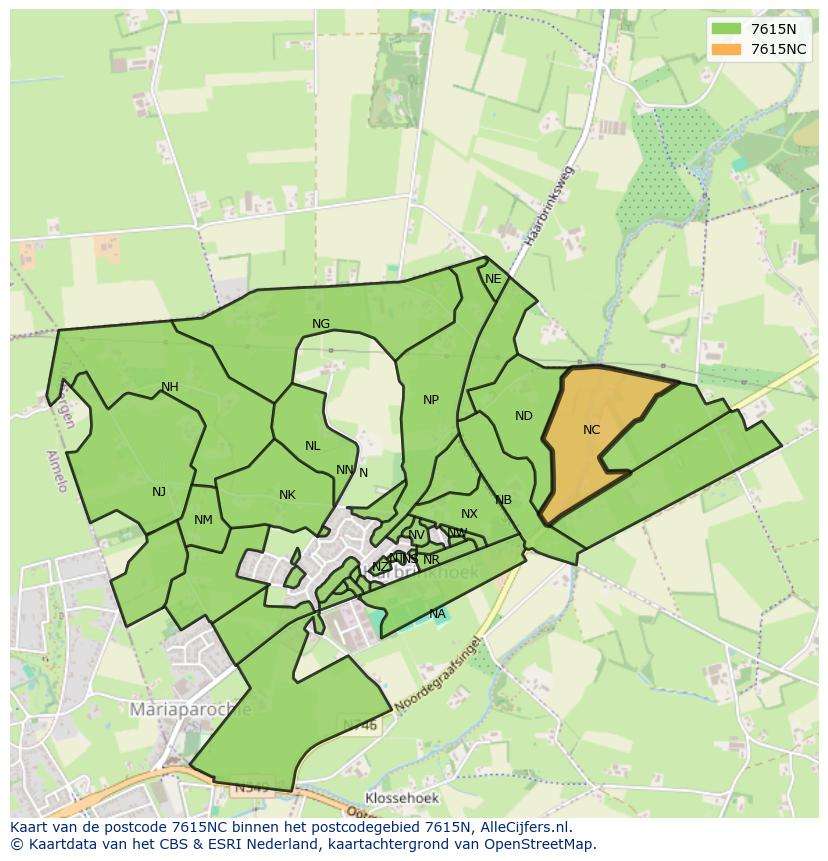 Afbeelding van het postcodegebied 7615 NC op de kaart.
