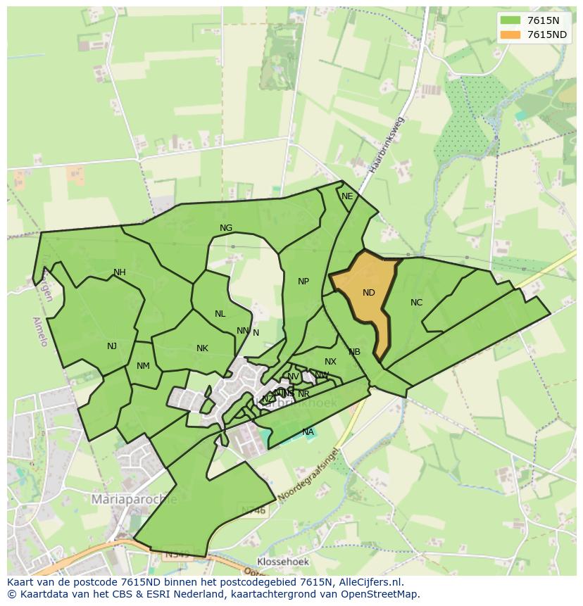 Afbeelding van het postcodegebied 7615 ND op de kaart.