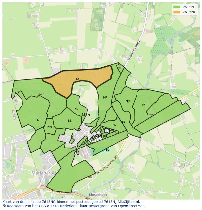 Afbeelding van het postcodegebied 7615 NG op de kaart.