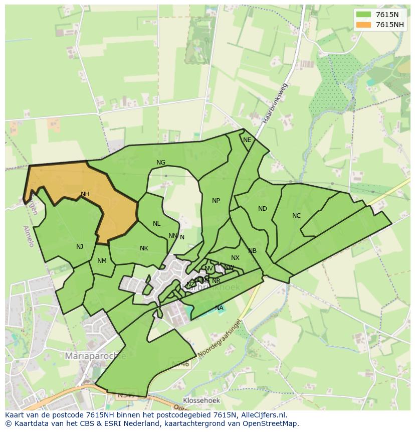Afbeelding van het postcodegebied 7615 NH op de kaart.