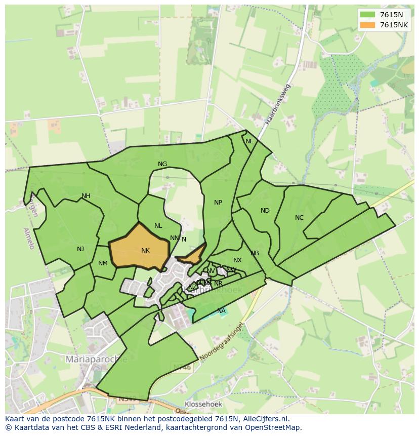 Afbeelding van het postcodegebied 7615 NK op de kaart.