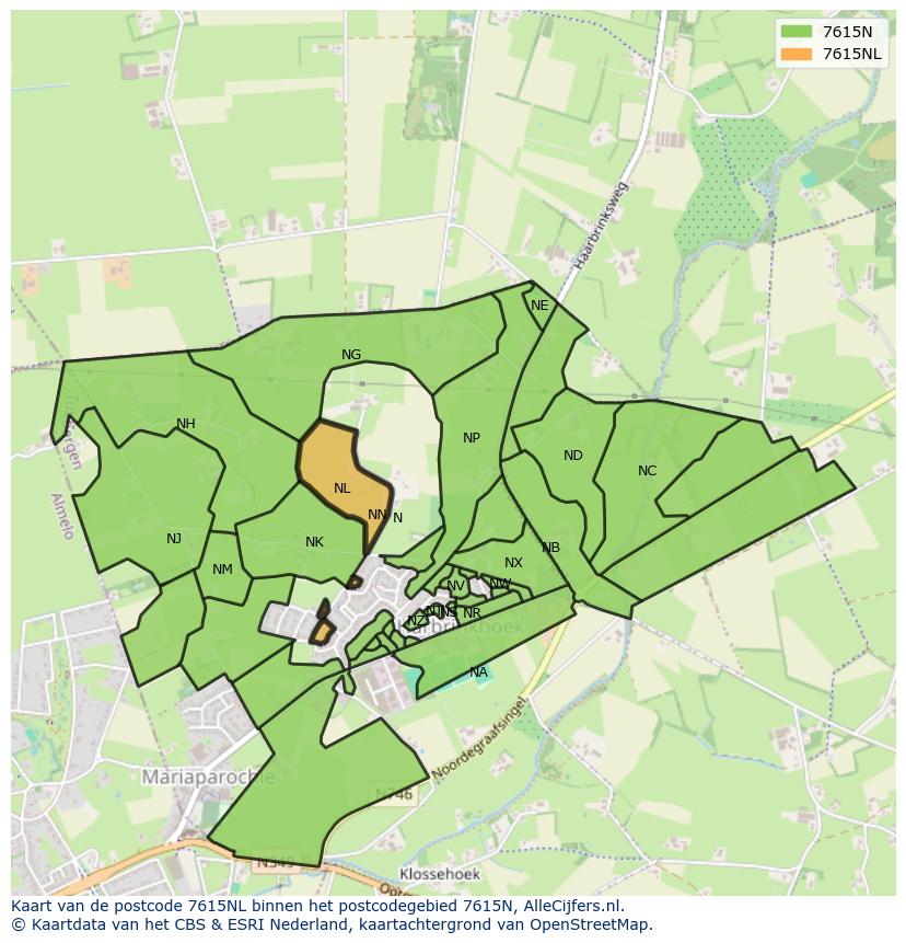 Afbeelding van het postcodegebied 7615 NL op de kaart.