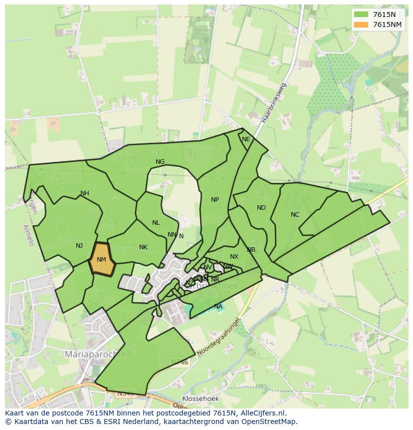 Afbeelding van het postcodegebied 7615 NM op de kaart.