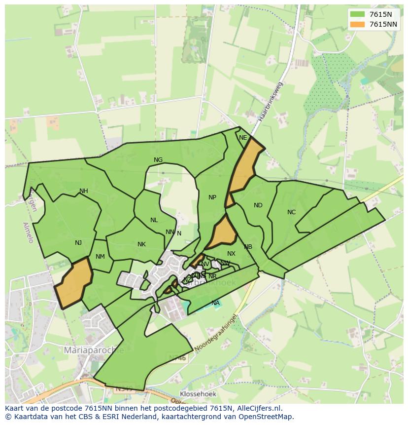 Afbeelding van het postcodegebied 7615 NN op de kaart.