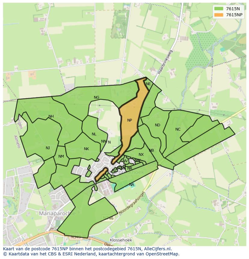 Afbeelding van het postcodegebied 7615 NP op de kaart.
