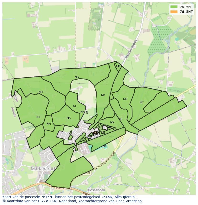 Afbeelding van het postcodegebied 7615 NT op de kaart.