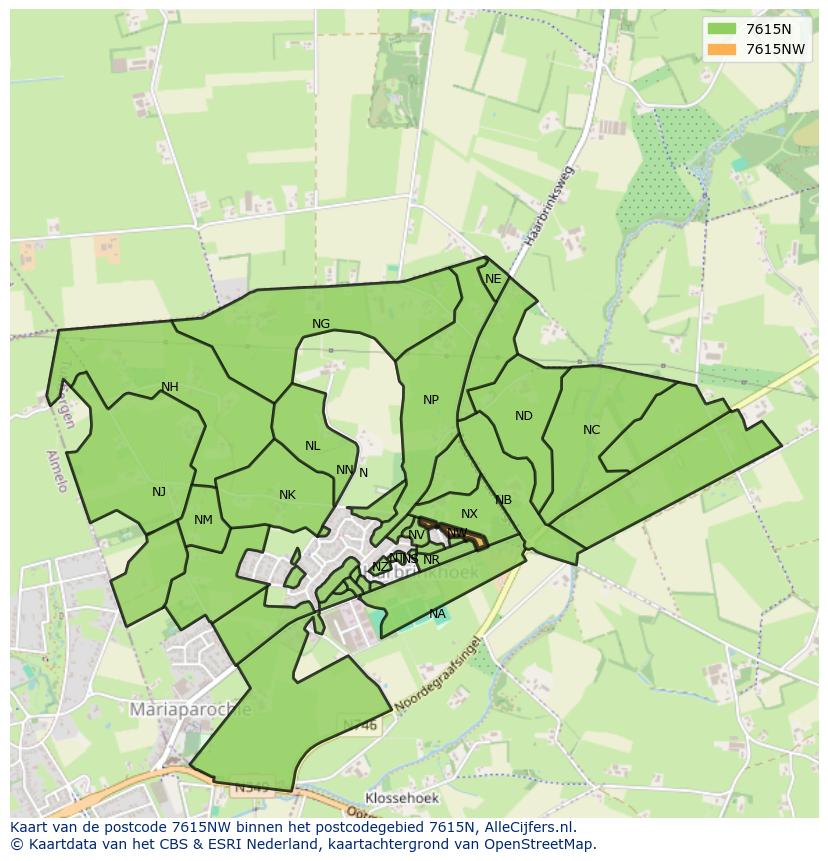 Afbeelding van het postcodegebied 7615 NW op de kaart.