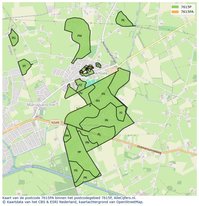 Afbeelding van het postcodegebied 7615 PA op de kaart.