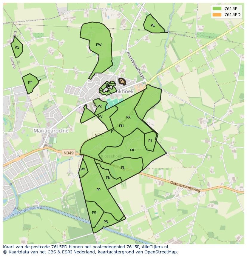 Afbeelding van het postcodegebied 7615 PD op de kaart.