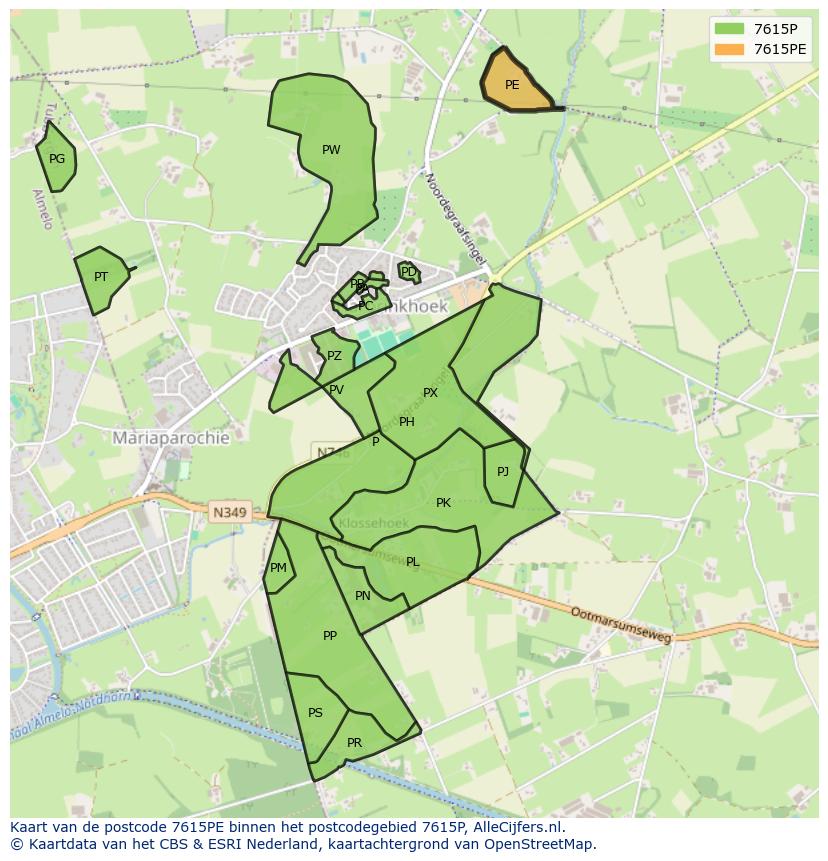 Afbeelding van het postcodegebied 7615 PE op de kaart.