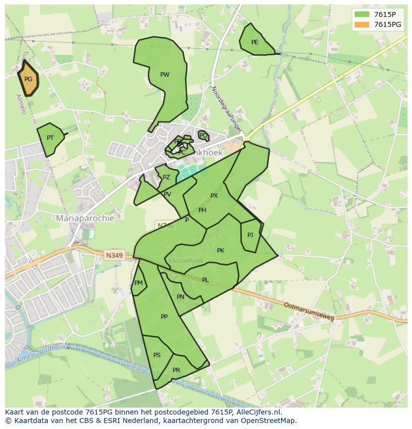 Afbeelding van het postcodegebied 7615 PG op de kaart.