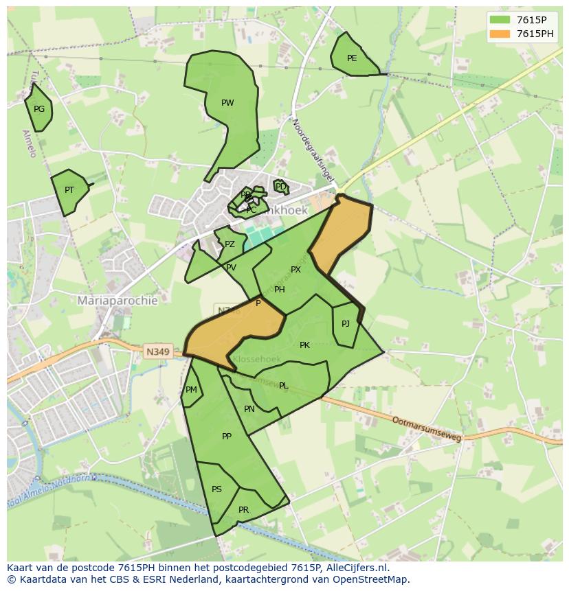 Afbeelding van het postcodegebied 7615 PH op de kaart.