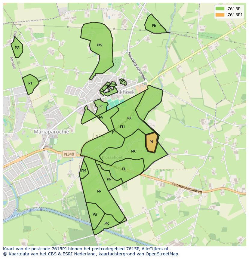 Afbeelding van het postcodegebied 7615 PJ op de kaart.