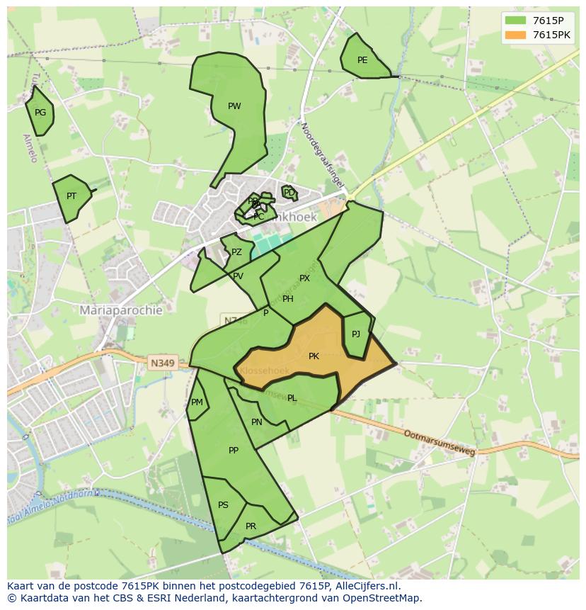 Afbeelding van het postcodegebied 7615 PK op de kaart.