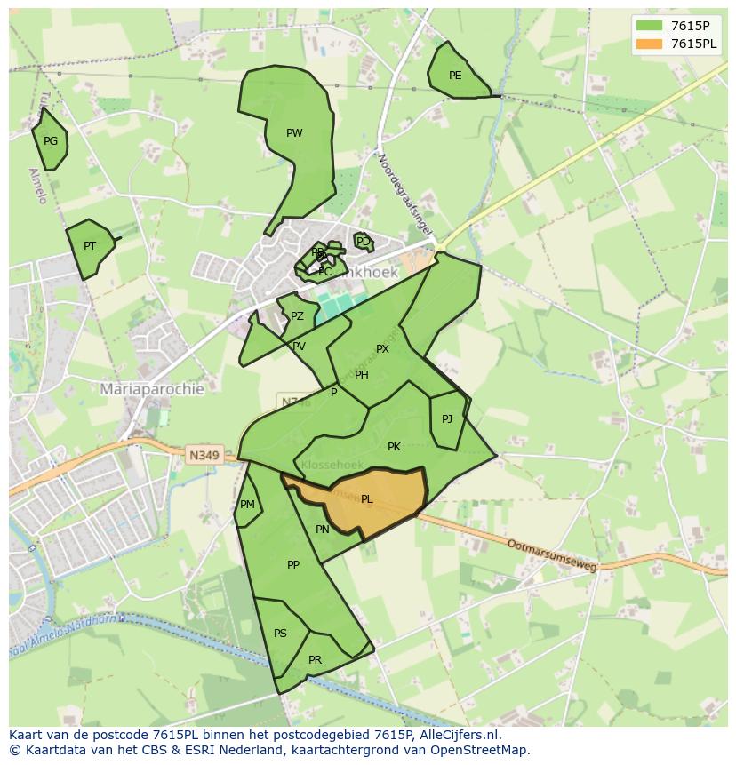 Afbeelding van het postcodegebied 7615 PL op de kaart.