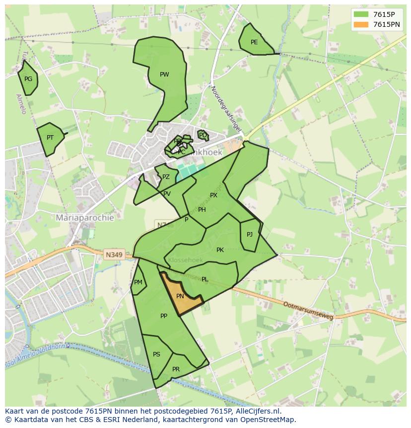 Afbeelding van het postcodegebied 7615 PN op de kaart.