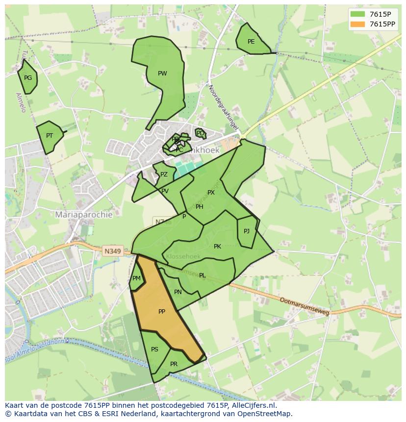 Afbeelding van het postcodegebied 7615 PP op de kaart.
