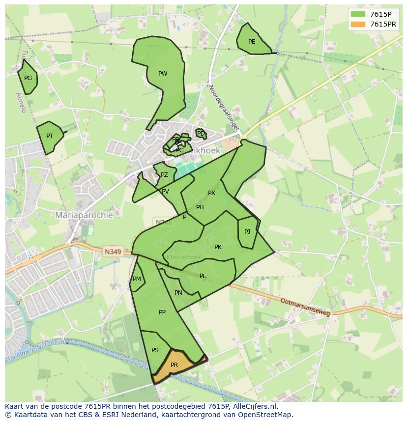 Afbeelding van het postcodegebied 7615 PR op de kaart.