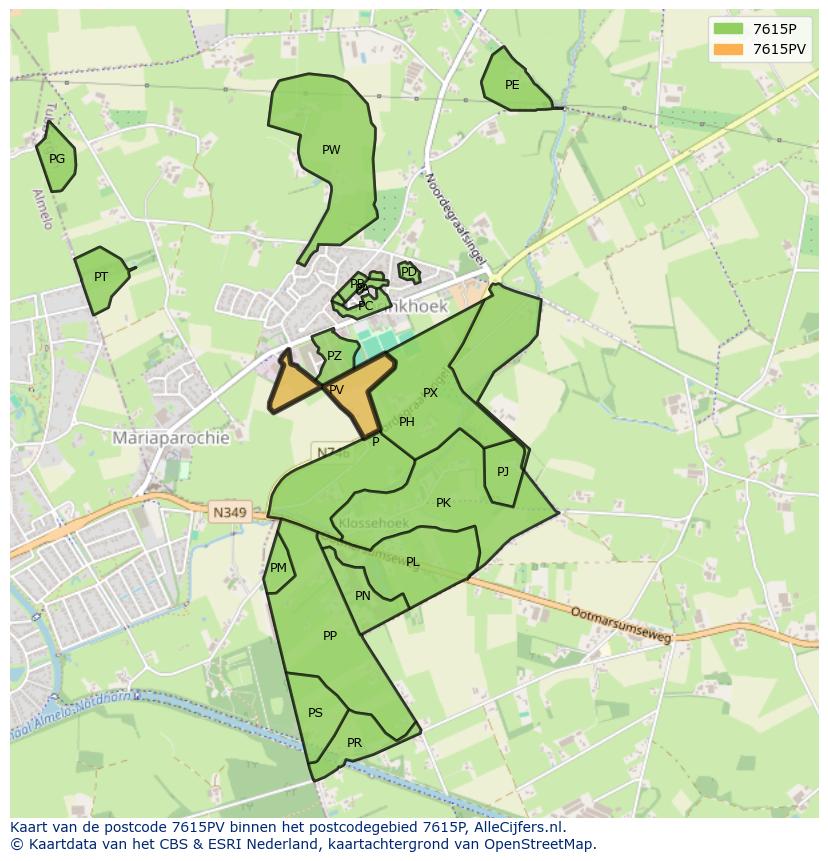 Afbeelding van het postcodegebied 7615 PV op de kaart.