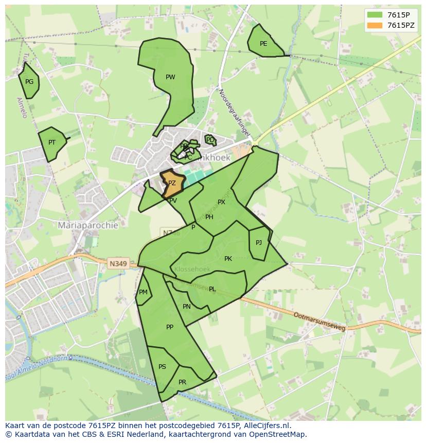 Afbeelding van het postcodegebied 7615 PZ op de kaart.