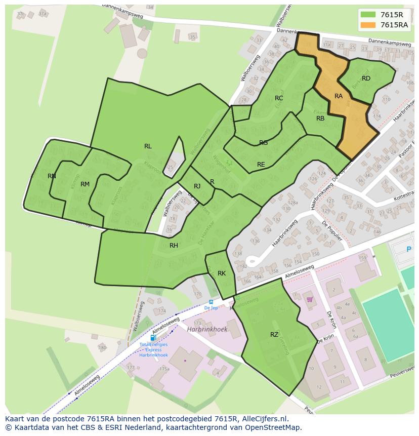 Afbeelding van het postcodegebied 7615 RA op de kaart.