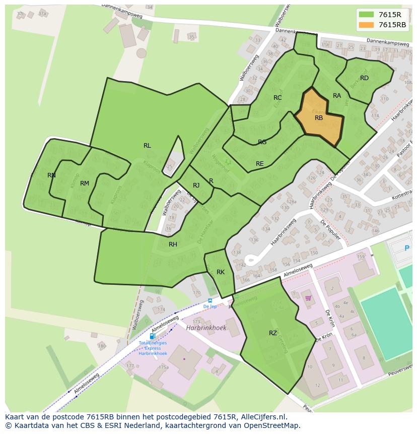 Afbeelding van het postcodegebied 7615 RB op de kaart.