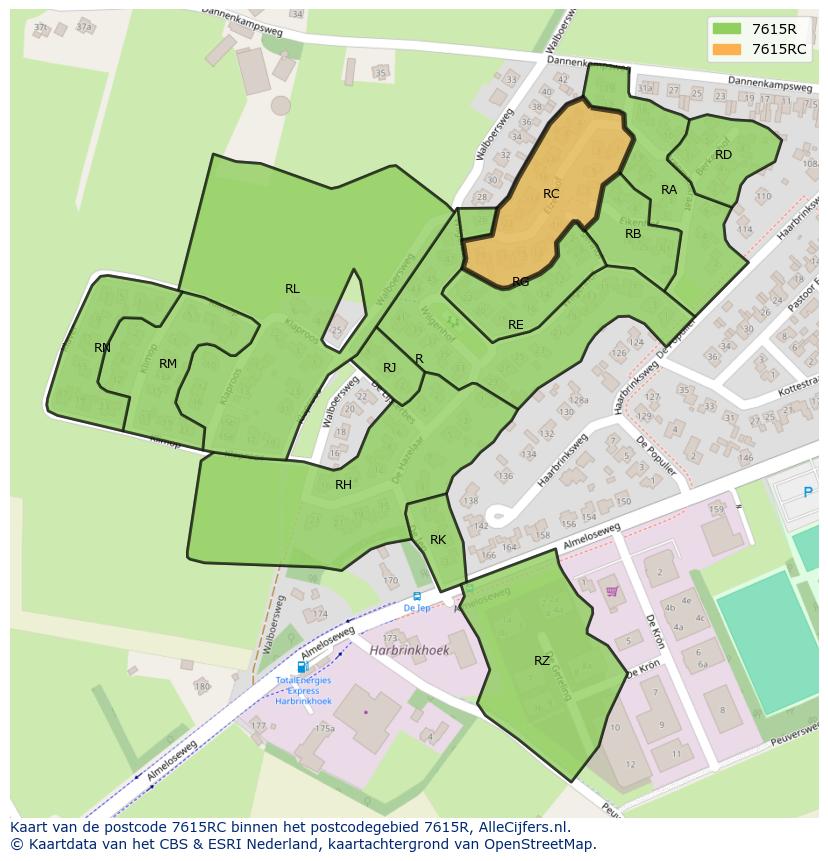 Afbeelding van het postcodegebied 7615 RC op de kaart.