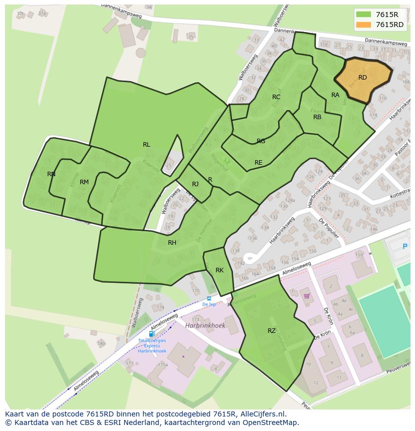Afbeelding van het postcodegebied 7615 RD op de kaart.