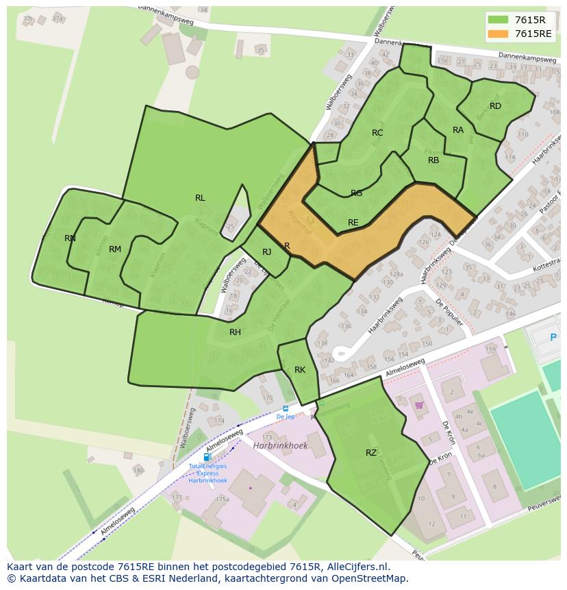 Afbeelding van het postcodegebied 7615 RE op de kaart.