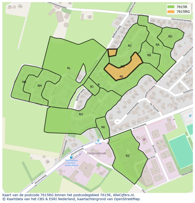 Afbeelding van het postcodegebied 7615 RG op de kaart.