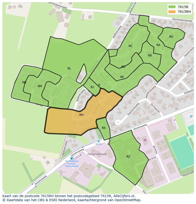 Afbeelding van het postcodegebied 7615 RH op de kaart.