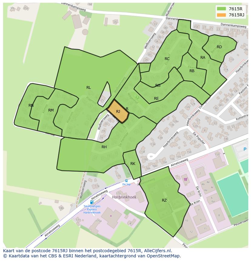 Afbeelding van het postcodegebied 7615 RJ op de kaart.