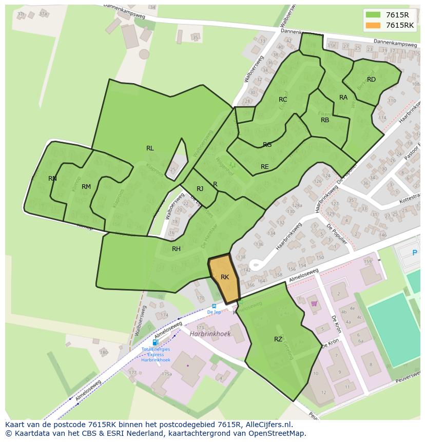 Afbeelding van het postcodegebied 7615 RK op de kaart.