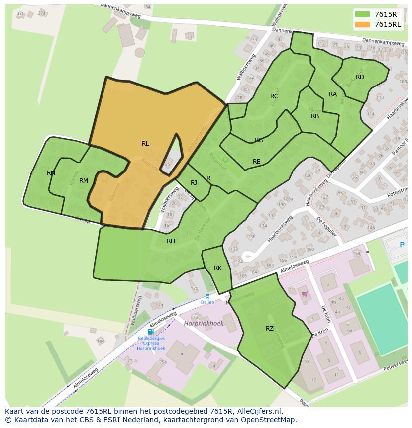 Afbeelding van het postcodegebied 7615 RL op de kaart.