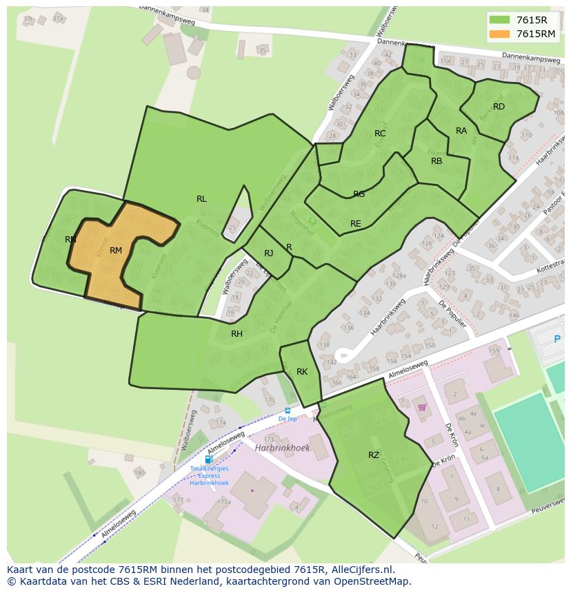 Afbeelding van het postcodegebied 7615 RM op de kaart.