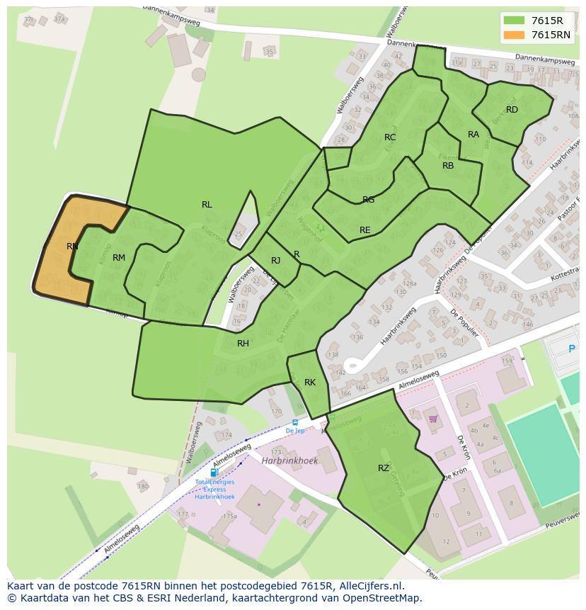 Afbeelding van het postcodegebied 7615 RN op de kaart.