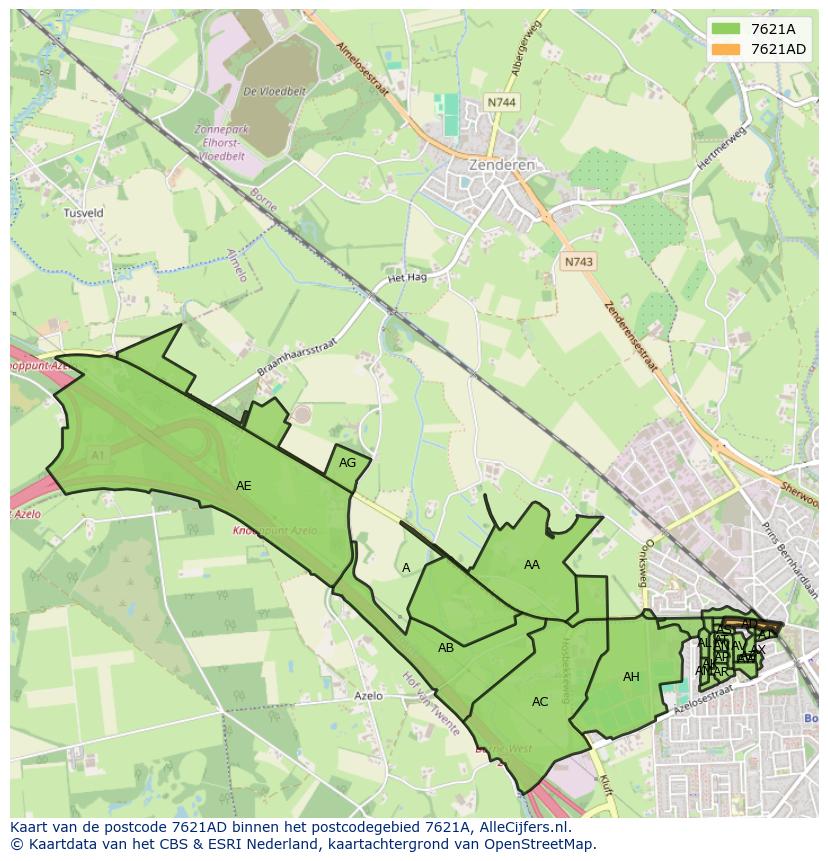 Afbeelding van het postcodegebied 7621 AD op de kaart.