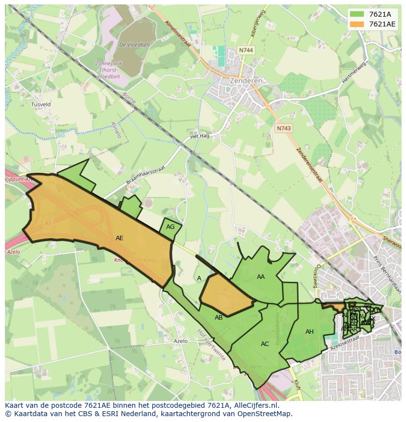 Afbeelding van het postcodegebied 7621 AE op de kaart.
